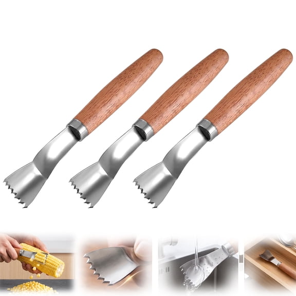 Stainless Steel Corn Cob Stripper – Serrated Kernel Remover Tool, Quick & Easy Corn Peeler for Raw or Cooked Corn, Dishwasher Safe(3PC)