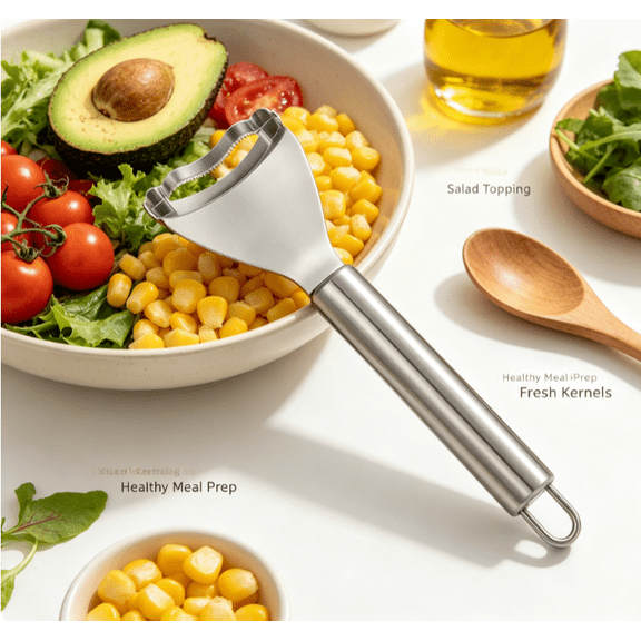 Stainless Steel Corn Stripper Tool, Ergonomic Corn Kernel Remover Peeler Cutter, Easy Grip Corn Thresher with Hanging Hole for Kitchen Cooking Salad Making