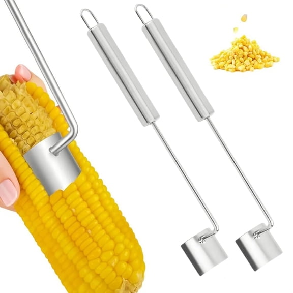 Stainless Steel Corn Stripping Tool, 2026 New Long Handle Corn Cob Stripper, Fast Safe Corn on the Cob Remover for Restaurant Chefs Home Kitchens (2 Pcs)