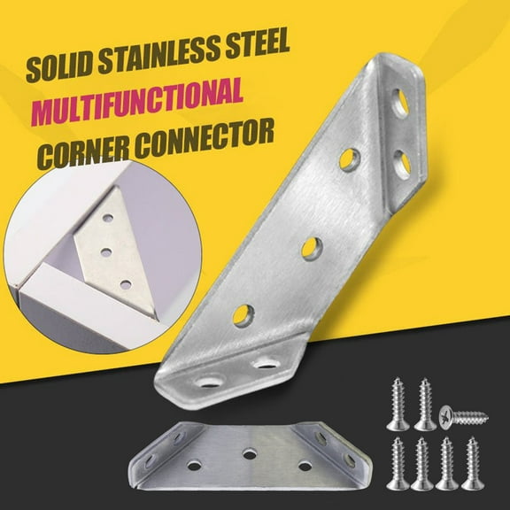 Stainless Steel Corner Brace 3-Sided Trapezoidal Fixed Angle Bracket | Heavy Duty Furniture Joint Support, Detachable Gusset, Rounded Edge | 12 Connectors 50 Screws | Rust Resistant Shelf Board