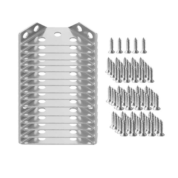 Stainless Steel Corner Brace Connector - 3-Sided Trapezoidal Cabinet Hanging Bracket with Screws for Furniture Shelves & Tables (12 Pack)