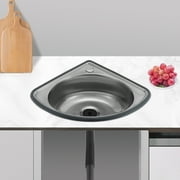 Stainless Steel Corner Sink, Fan-Shaped Small Utility Sink for Bathroom Kitchen Garage RV, Space Saving Wall Mount or Countertop Mount, Includes Drain Pipe & Noise Reduction Pad