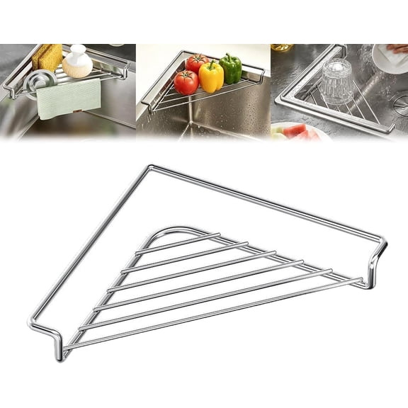 Stainless Steel Corner Sink Shelf, Dish Drying Rack, Space Saving Triangular Holder, 304 Stainless Steel Corner Shelf, for Kitchen Counter Home Restaurant (1pcs)