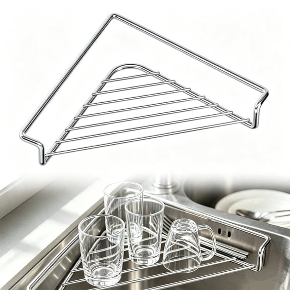 Stainless Steel Corner Sink Shelf, Triangular Dish Drying Rack for Utensils Kitchen Counter