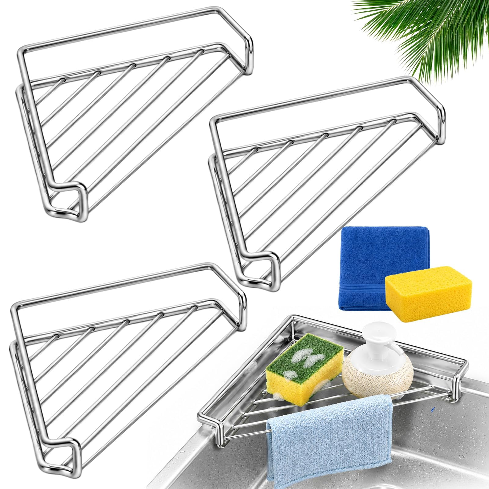`Stainless Steel Corner Sink Shelf, Triangular Drainage Drying Rack for ...