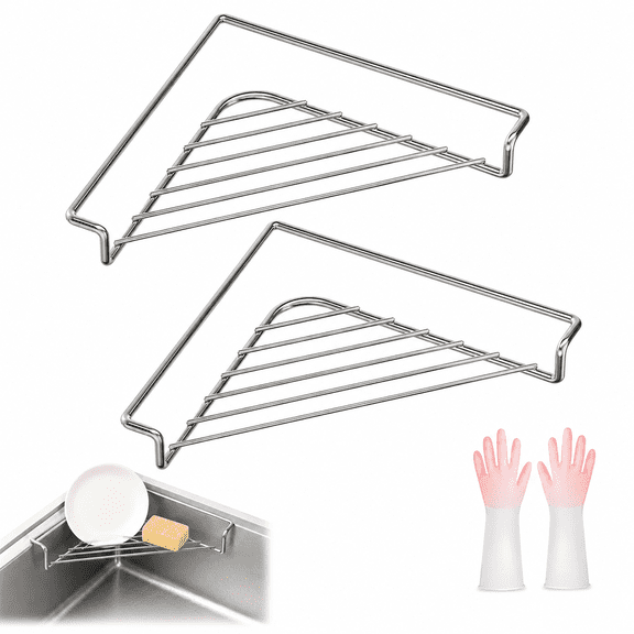 Stainless Steel Corner Sink Shelf,Triangular Open Wire Drying Rack with Drainage Design,Kitchen Sink Corner Organizer for Countertop Storage