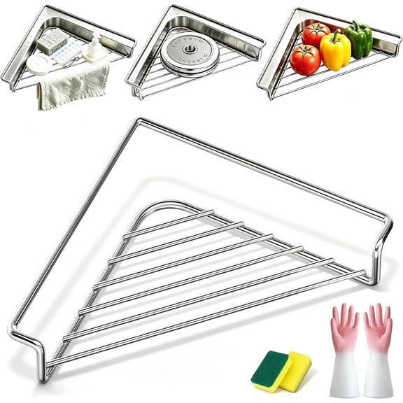 Stainless Steel Corner Sink Shelf with Triangular Open Wire Rack Design, Waterproof Rustproof Corner Sink Rack, Sink Corner Drying Rack for RV Apartment Compact Kitchen,1pc
