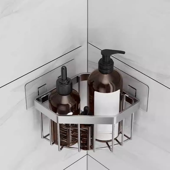 Stainless Steel Corner Sponge Storage Basket for Kitchen Sink - Triangle Draining Rack with Adhesive Backing - Wall Mount Shelf for Dish Sponge, Soap, Scrubber - Bathroom Organizer for Small Items