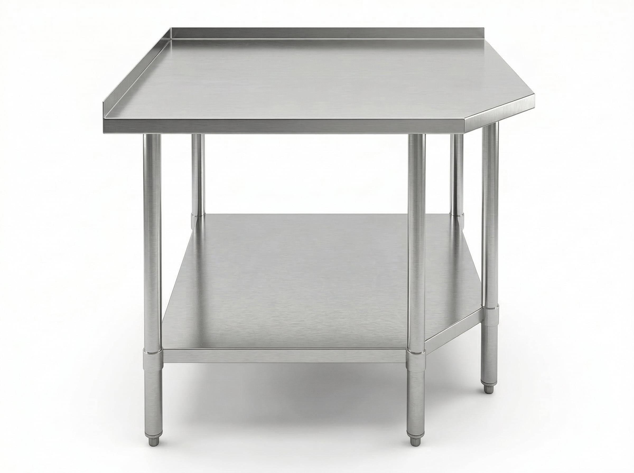 Stainless Steel Corner Work Table 30 in. x 30 in. x 35 in. with 1.5in. Backsplash, Galvanized Undershelf, 5 Leg Support, Commercial Prep Table for Restaurant Kitchen Utility