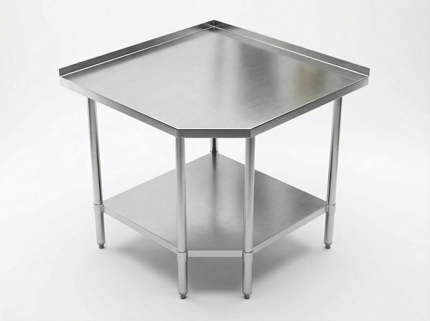 Stainless Steel Corner Work Table 30" x 30" with Backsplash & Galvanized Undershelf, 5-Leg Support Commercial Prep Table for Restaurant Kitchen