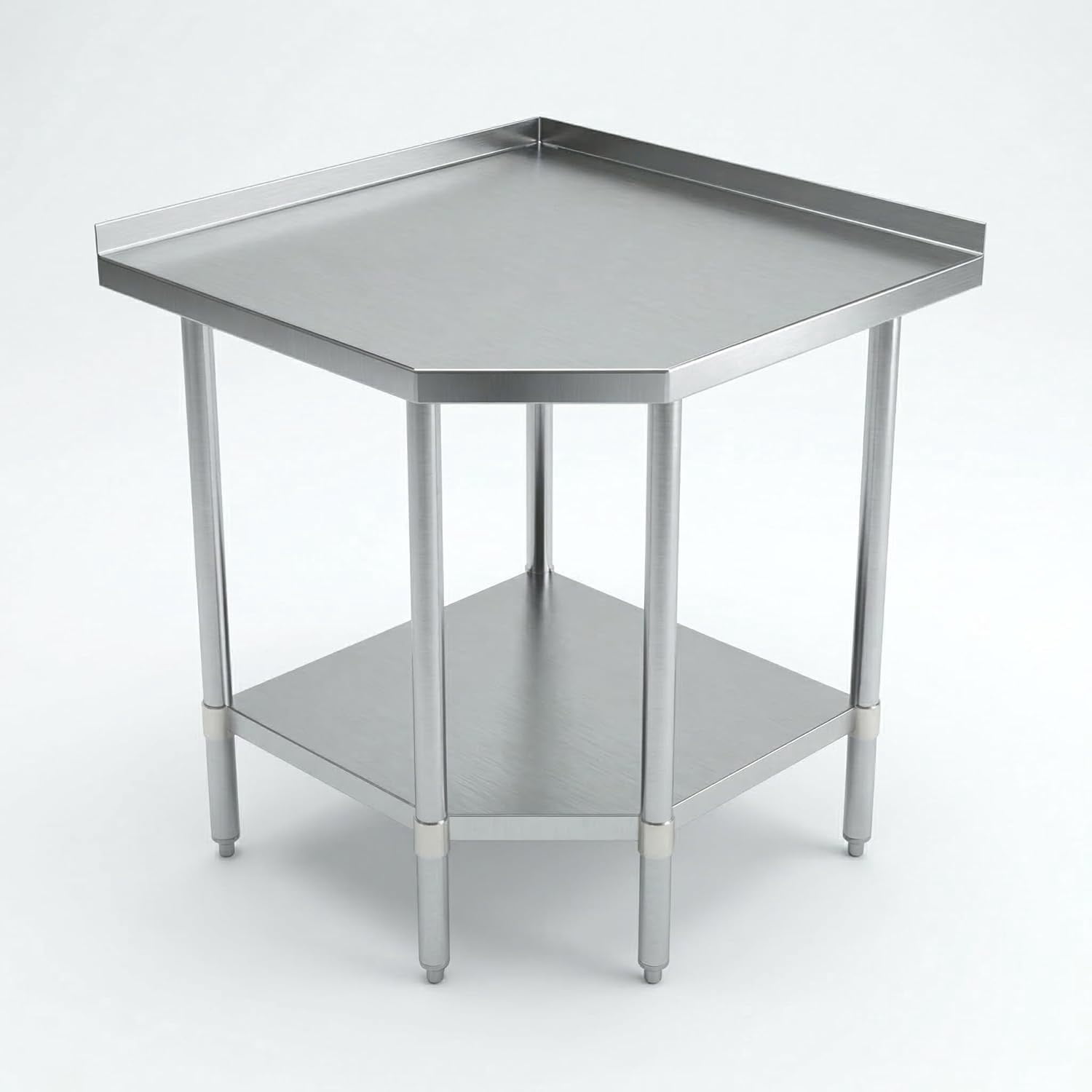 Stainless Steel Corner Work Table with 1.5" Backsplash, Galvanized Undershelf, 5 Leg Support, Commercial Prep Table for Restaurant Kitchen Utility