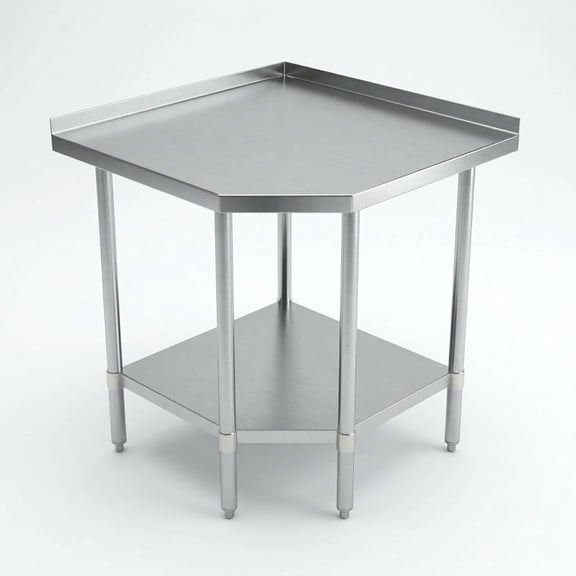 Stainless Steel Corner Work Table with 1.5" Backsplash, Galvanized Undershelf, 5 Leg Support, Commercial Prep Table for Restaurant Kitchen Utility
