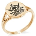 thumbnail image 1 of Stainless Steel Corsair Pirate Skull Emblem Minimalist Oval Top Polished Statement Signet Ring, 1 of 1