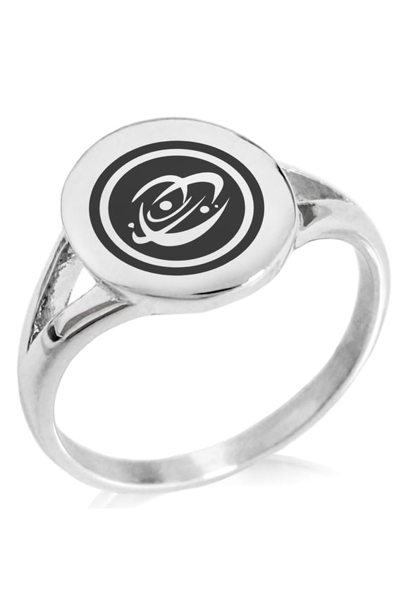 Stainless Steel Cosmic Element Rune Minimalist Oval Top Polished Statement Signet Ring