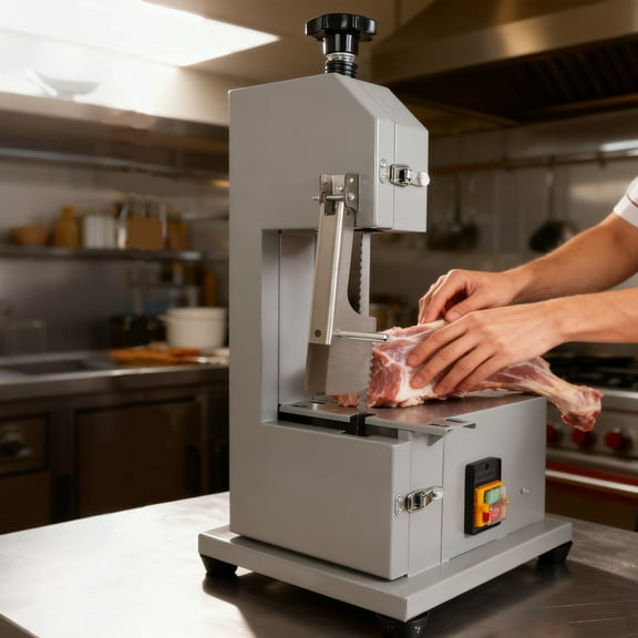 Stainless Steel Countertop Bone Sawing Machine, 2000W Frozen Frozen Meat Cutter with 8 Blades Cooling Box, Electric Bone Bandsaw for Factory Frozen Bone, Beef