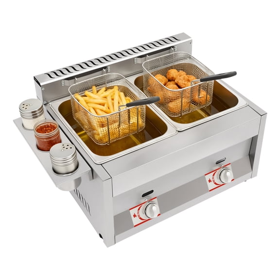 Stainless Steel Countertop Gas Fryer, Commercial LPG Gas Deep Fryer, Kitchen Frying Machine Snack Fryer For French Fries Restaurant Home Kitchen
