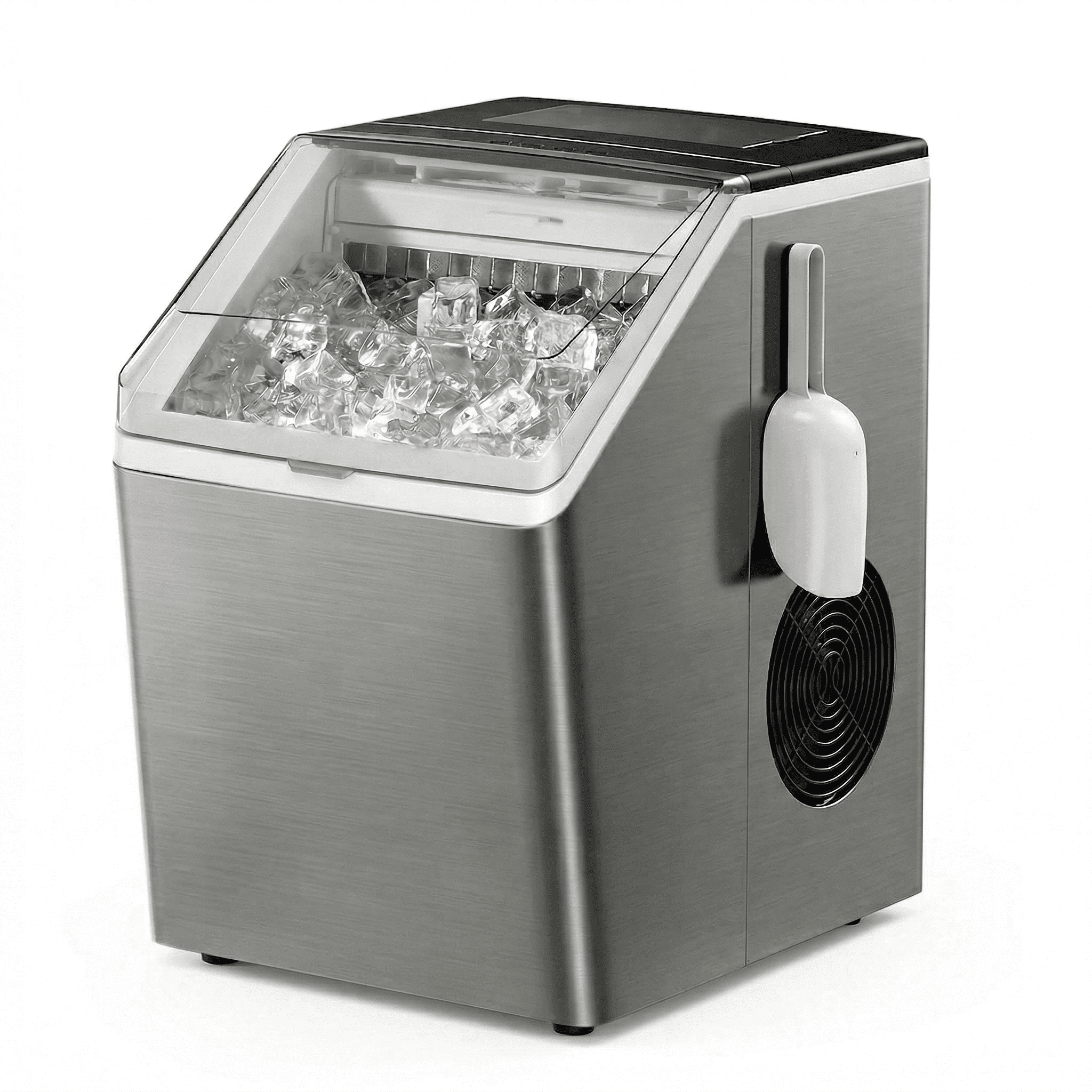 Stainless Steel Countertop Ice Maker, 44Lbs/Day High Efficiency, Dual Water Filling Options, One-Click Auto Self-Cleaning, Portable Ice Machine for Home, Office, Bar & Party