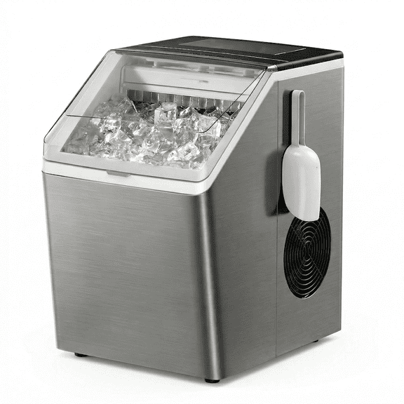 Stainless Steel Countertop Ice Maker, 44Lbs/Day High Efficiency, Dual Water Filling Options, One-Click Auto Self-Cleaning, Portable Ice Machine for Home, Office, Bar & Party