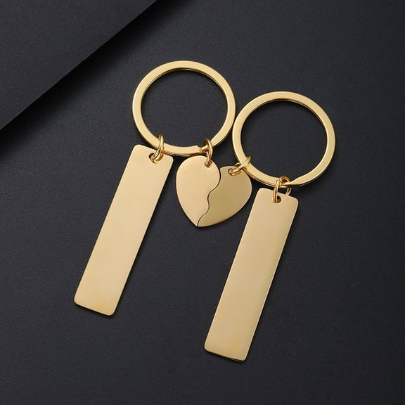 Stainless Steel Couple Keyring with Laser Color Printing Blank Material Rectangular Half-Heart Engraved Metal Keyring
