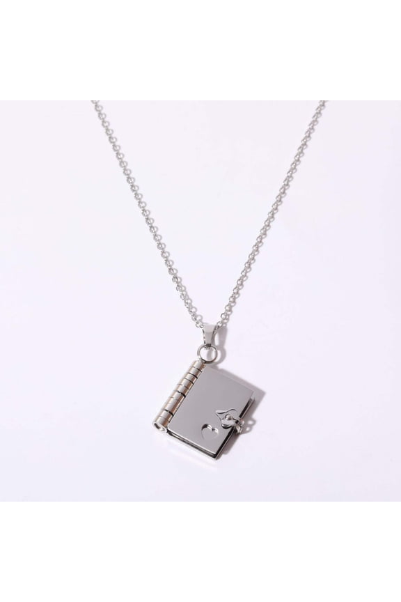 Stainless Steel Couple Love Open And Close Book Necklace
