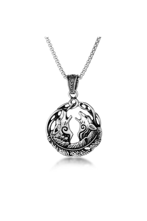 Stainless Steel Couple Love Viking Wolf Pendant Necklace for Unisex