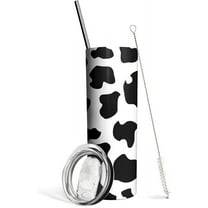 20 oz Stainless Steel Tumbler with Lid and Straw - Insulated Cow Print Thermal Cup - Slim Design Cow Themed Decor - Gift for Women, Birthday Present