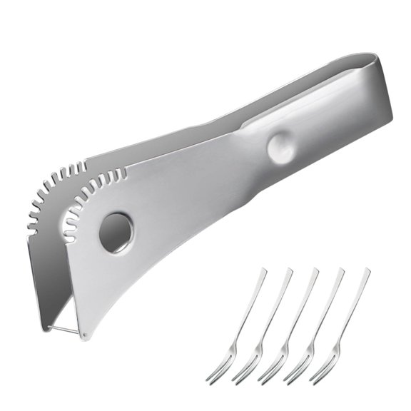 Stainless Steel Crab Cracker Set with 5 Seafood Forks, Heavy Duty Shellfish Lobster Nutcracker Tool for Kitchen