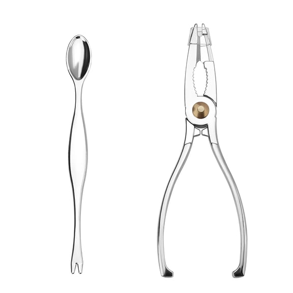 Stainless Steel Crab Cracker and Tool Set, 2-Piece Professional Seafood Cracker Kit for Lobster and Crab, Heavy Duty Zinc Alloy with Brushed Sterling Finish, Gourmet Dining Essential