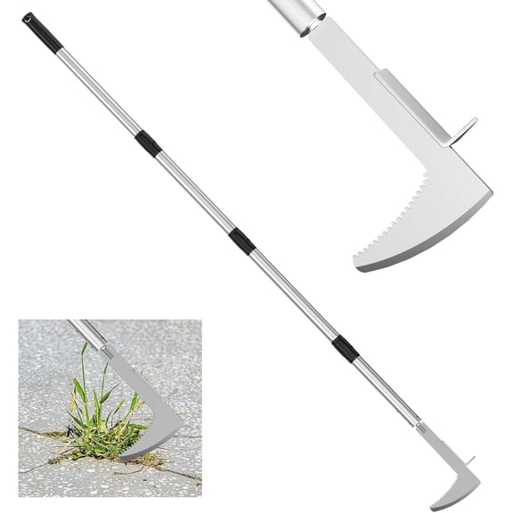 Stainless Steel Crack Weeder with 22" to 64" Adjustable Long Handle, L-Shaped Crevice Manual Weed Puller Spatula, Weed Remover Tool for Sidewalks Driveways Patio Pavers & Rocks