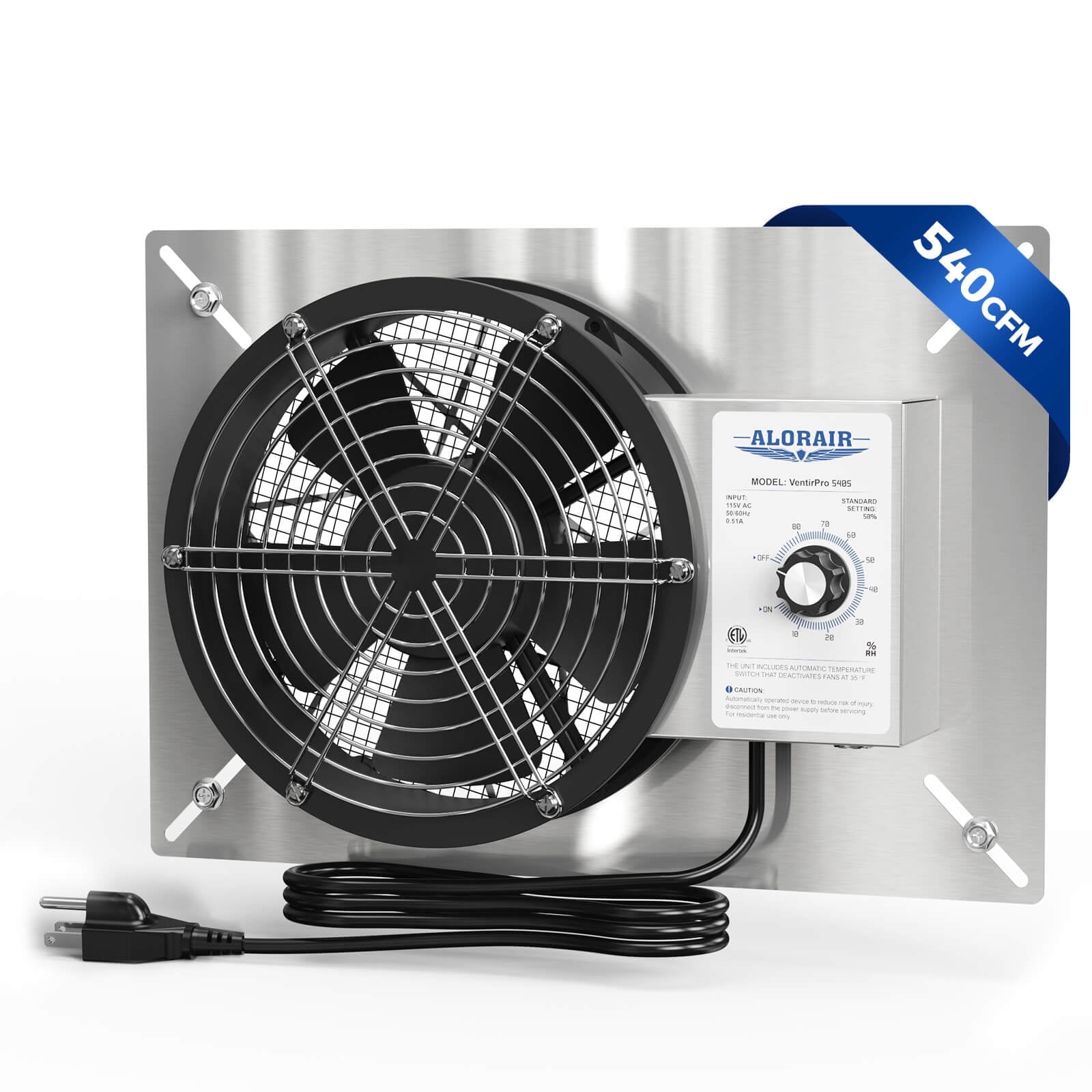 ALORAIR Stainless Steel Crawl Space Vent Fan, 540 CFM Air Out Ventilation Fan with Humidistat Dehumidistat, IP55 Rated Exhaust Fan with Isolation Mesh for Crawlspace Foundation Basements Garage Attic