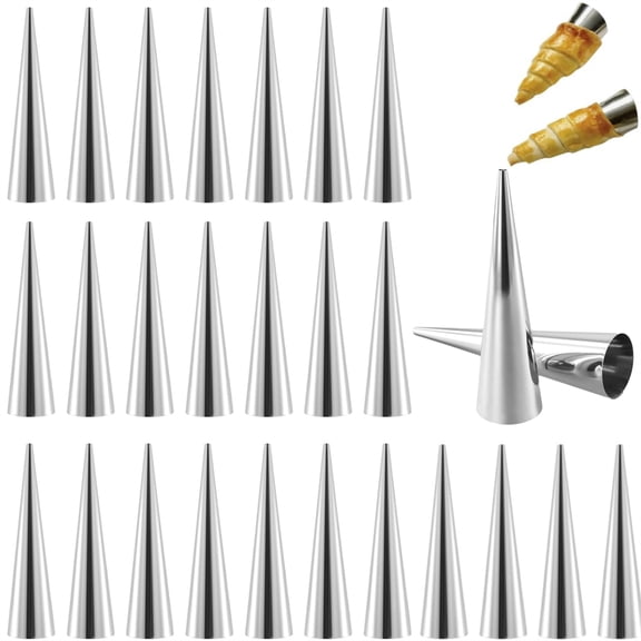 Stainless Steel Cream Horn Mold Set, 30 Pack Non-Stick Pastry Baking Cones, Croissant Tubes for Cannoli, Horn, Cone, Conical Pastries - Baking Supplies for Home Bakery Use HYG
