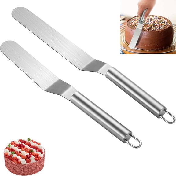 Stainless Steel Cream Offset Spatula,Tutuviw 2 Pcs Cake Painting Scraper,Cake Decorating Spatula Icing Spreader with 6in, 8in Blade,Baking Decorating Tool with Handle for Home DIY Cake Shops