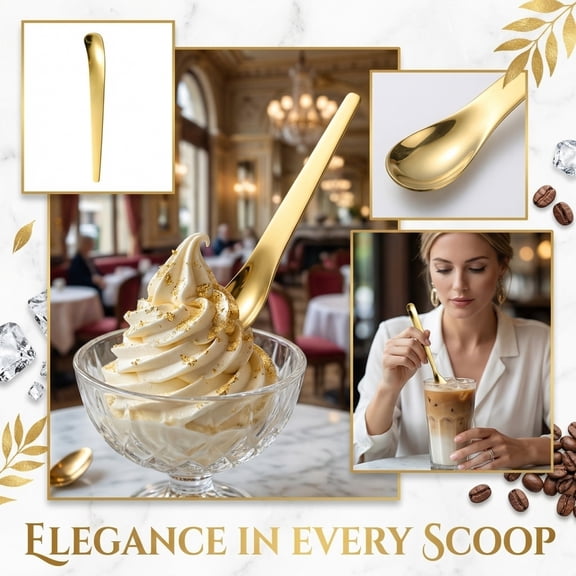 Stainless Steel Creative Ice Cream Spoon, 7.64 Inch Long Handle Mixing Spoon for Dessert, Coffee, Tea, Gold
