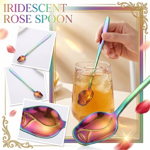 Stainless Steel Creative Rose Spoon, 4.92 Inch Decorative Mixing Spoon for Coffee, Tea, Dessert, Gold