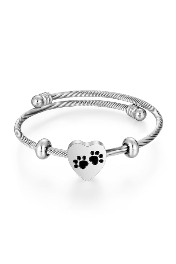 Stainless Steel Cremation Bracelet, Heart Ashes Holder with Paw Print, Memorial Urn Bracelet for Cat
