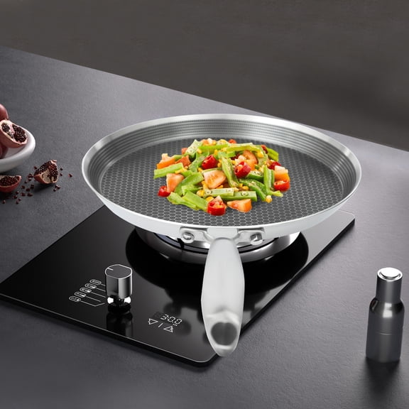 Stainless Steel Crepe Pan 26cm, Honeycomb Nonstick Coating, 3-Layer Construction, Fast Uniform Heating, 2.5cm High Rim, 21.8cm Cool Touch Handle, Lightweight, Pancake Egg Pan