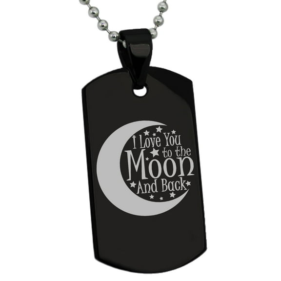 Tioneer Stainless Steel Crescent I Love You to the Moon and Back Engraved Dog Tag Pendant Necklace
