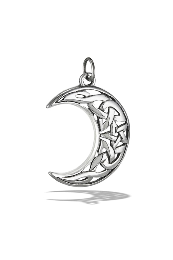 Stainless Steel Crescent Moon Pendant Astrological Celtic Pentacle Charm Gray Jewelry Female Unisex