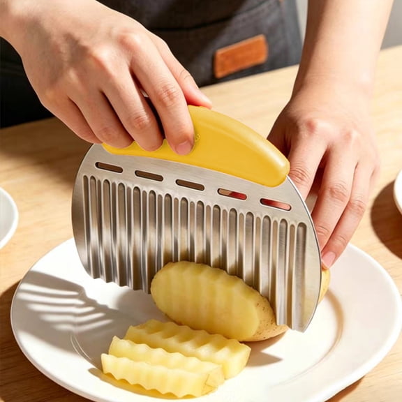 Stainless Steel Crinkle Cutter French Fry Slicer – Wavy Vegetable Knife for Potatoes, Carrots, Pickles, Fruit – Ridged Chip and Crinkle Cut Tool for Home Kitchen and Meal Prep
