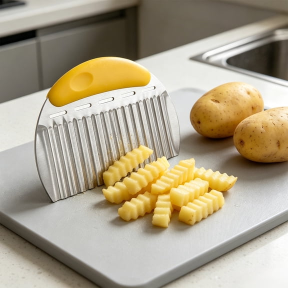 Stainless Steel Crinkle Cutter, French Fry Slicer with Wavy Blade, Potato Vegetable Crinkle Cut Tool for Kitchen, Durable