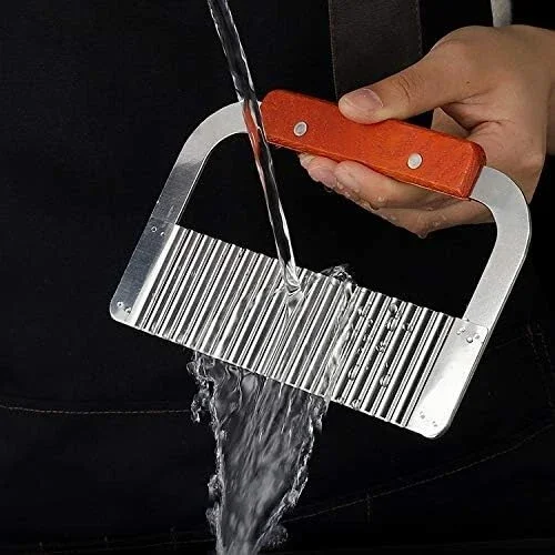 Stainless Steel Crinkle Cutter With Wooden Handle Wavy Slicer For Veggies & Fr