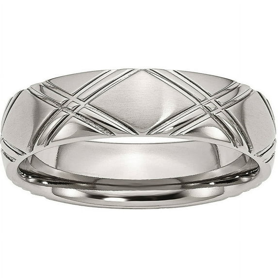 Stainless Steel Criss-Cross Design 6mm Brushed and Polished Band, Available in Multiple Sizes