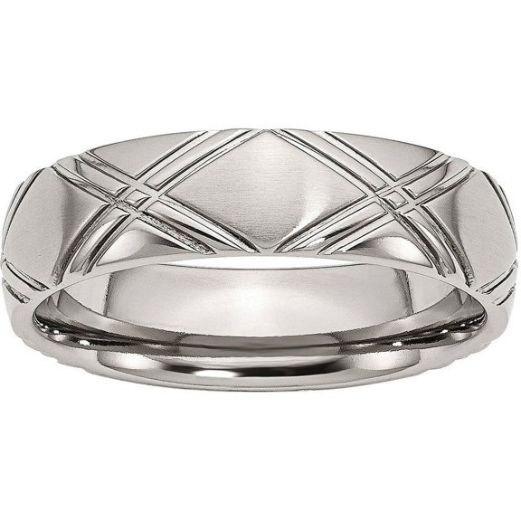Stainless Steel Criss-Cross Design 6mm Brushed and Polished Band, Available in Multiple Sizes