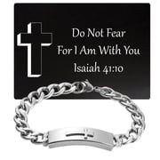 Stainless Steel Cross Cuban Chain Bracelet with Scripture Wallet Card - Christian Faith Gift Set, Inspirational Jesus Cross Bracelet & Bible Verse Card, Mens Christian Jewelry Gift for Him, 9 inch