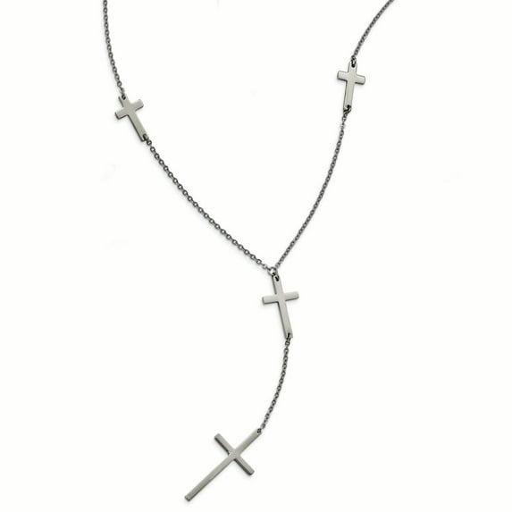 Stainless Steel Slip on Polished Religious Faith Cross Dangle Slip Necklace 30 Inch Pendant Necklace for Women
