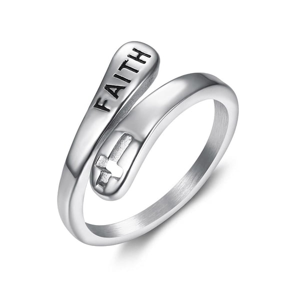 Stainless Steel Cross Faith Hope Blessed Open Rings Women Men Encourage Jewelr Clearance
