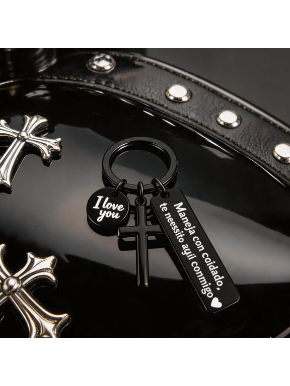 Stainless Steel Cross Keychain Religious Gift for Men Women, Engraved Inspirational Key Ring, Christian Faith Car Keychain, Drive Safe Gift for Boyfriend Husband Father
