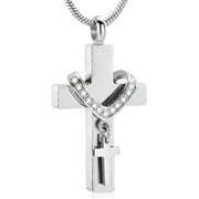 HEARBEINGT Stainless Steel Cross Memorial Cremation Ashes Urn Pendant Necklace Keepsake Jewelry Urn
