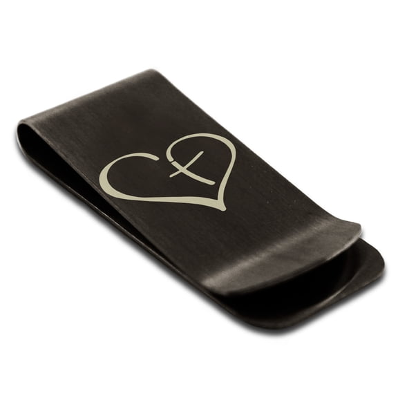 Stainless Steel Cross My Heart Engraved Money Clip Credit Card Holder