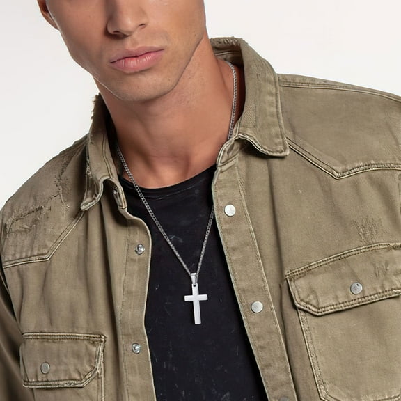 Stainless Steel Cross Necklace for Men Black/Gold/Silver Christian Pendant Necklaces Simple Stylish Religious Faith Necklace Jewelry Gifts for Men